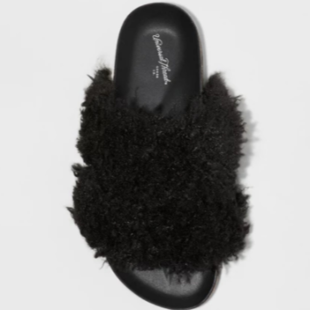 NWT Womens Two Band Faux Fur Slide Sandals-8/9.5 - Picture 4 of 4